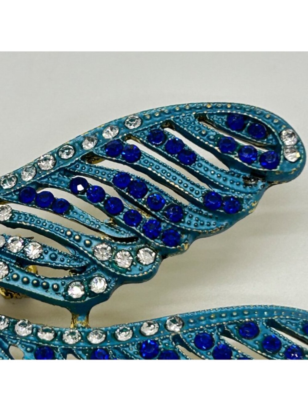 Dragonfly Brooch Articulated Tail Blue Teal Rhinestones Statement 5 inch Insect - Picture 16 of 16